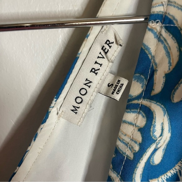 Moon River Blue & White Border Print Ruffle Tie Strap Midi Dress | Size S​ - Picture 10 of 11